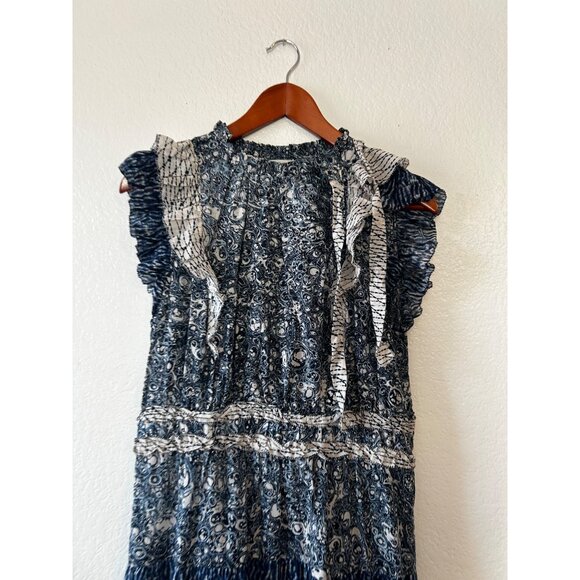 Ulla Johnson BOHO Kiri Ruffled Patchwork Cotton Blend Voile Midi Dress SIZE 12 - Picture 6 of 8